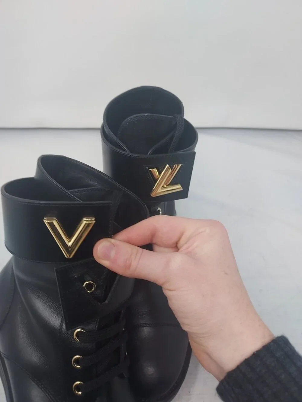 Louis Vuitton Black Leather Wonderland Ranger Combat Boot